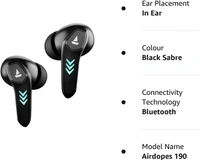 boAt Airdopes 190 True Wireless in Ear Earbuds with Beast Mode(50ms) for Gaming, 40H Playtime, Breathing LEDs, Signature Sound, Quad Mics Enx Tech, ASAP Charge & BT v5.3 - White