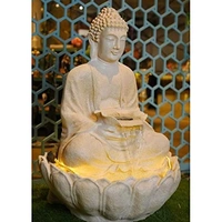  Water Fountain Fiber Buddha Water Fountain (Cream) with Light & Water Pump - 3Feet, Gold&Black