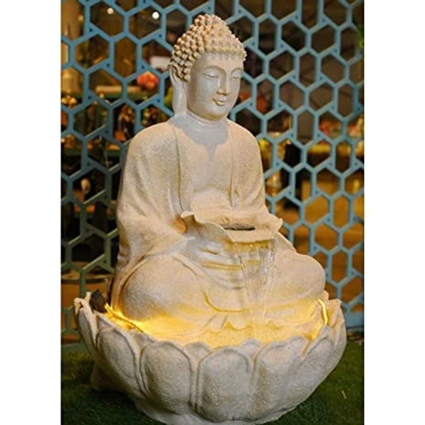  Water Fountain Fiber Buddha Water Fountain (Cream) with Light & Water Pump - 3Feet, Gold&Black