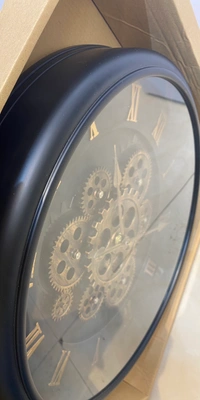 Retro Industrial Wall Clock - Large Decorative Timepiece for Home, Office, or Bar with Vintage Style and Artistic Appeal - 44mm, Blue