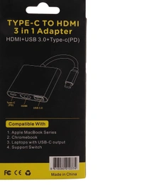 USB-C to HDMI Adapter, 3 in 1 Type-C to HDMI Multiport Adapter Converter with USB 3.0 Port and USB C Charging Port