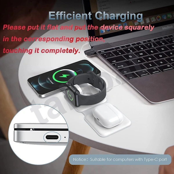 New Wireless Charger 3 In 1,Talabat Magnetic Travel Wireless Charging Station Multiple Devices,Compatible For I-Phone 14/13/12/Pro/Max,Iwatch,Airpods 3/2/Pro,White - White