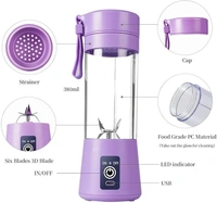 Juicer 6 Blades Rechargeable Portable Electric USB Juicer Bottle Blender for Making Juice, Travel Juicer for Fruits and Vegetables, Fruit Juice Maker Machine (Multicolor) (Small) - Pink