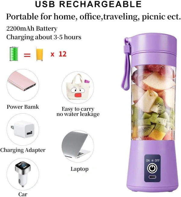 Juicer 6 Blades Rechargeable Portable Electric USB Juicer Bottle Blender for Making Juice, Travel Juicer for Fruits and Vegetables, Fruit Juice Maker Machine (Multicolor) (Small) - Pink