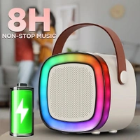 Party POP LM BT1116 Bluetooth Speaker with 10W RMS Stereo Sound, Wireless Mic with 3 Voice Converter, RGB Lights, 8 Hours Non-Stop Music, Multi-Compatibility Mode and Type-C Charging - Dove Gray