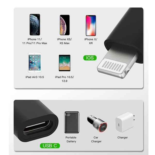 30W USB-C Female to Lightning Cable Adapter, Type-C to 8 Pin Male PD Fast Charging Converter Cord Data Sync Connector for iPhone 13 12 11 AirPods iOS Device, CarPlay (Dark Black)