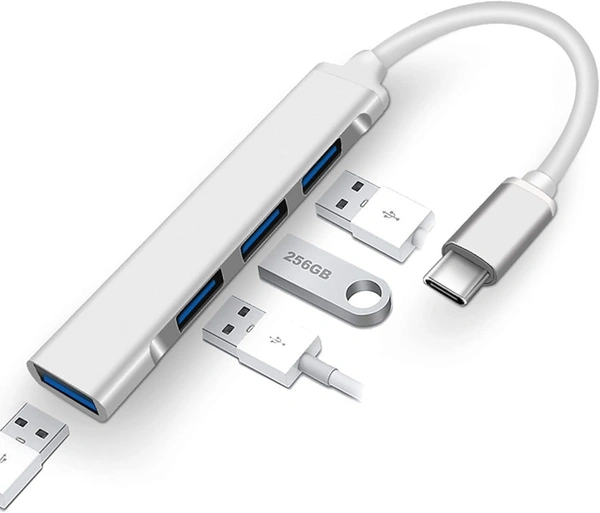 4-Port USB 3.0 Hub for PC – High-Speed Aluminum USB Hub Compatible with PC, MacBook, Mac Pro, Mac Mini, iMac ( Pack Of 2 ) - Gray, TYPE - C TO USB