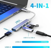 4-Port USB 3.0 Hub for PC – High-Speed Aluminum USB Hub Compatible with PC, MacBook, Mac Pro, Mac Mini, iMac ( Pack Of 2 ) - Gray, TYPE - C TO USB