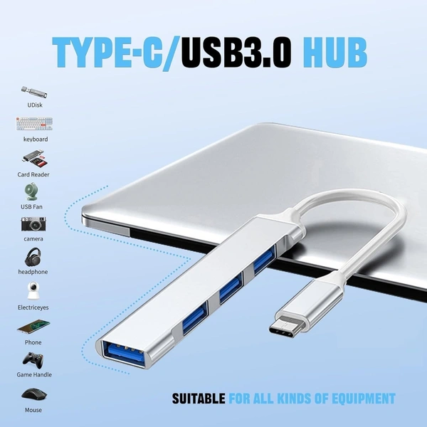 4-Port USB 3.0 Hub for PC – High-Speed Aluminum USB Hub Compatible with PC, MacBook, Mac Pro, Mac Mini, iMac ( Pack Of 2 ) - Gray, TYPE - C TO USB