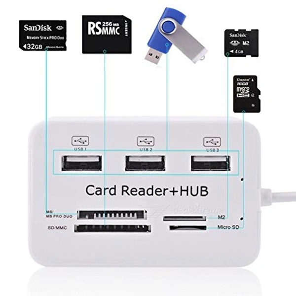 7 in 1 USB 2.0 Combo Card Reader Hub, Ultra Fast Speed, for Laptop PC Tablet, Supports MS Duo/SD/T-Fash/M2 Memory Cards and 3 USB 2.0 Port