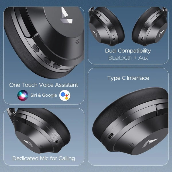 boAt Nirvana 751 ANC,65Hrs Battery,Hybrid (~33dB),Fast Charge,Ambient Sound Mode,Button Controls,Immersive Sound,Carry Pouch,Bluetooth Over Ear Headphones,Wireless Headphone with Mic - Black