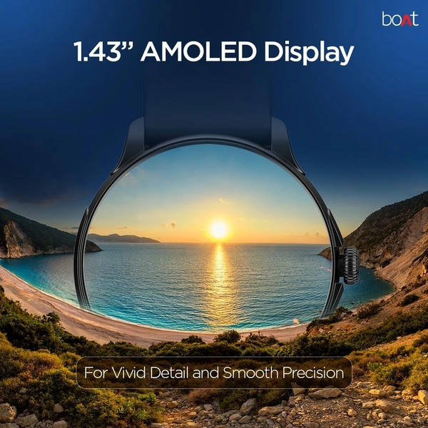 AGEasy Boat Protec Neo Smartwatch with SOS Button for Live Location Sharing 1.43” AMOLED Display, BT Calling, Health Monitoring - Standard, Black