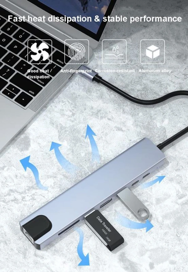 8 in 1 USB Hub - USB C 3.1 to HDTV 4K LAN Ethernet USB3.0 USB 2.0 TF SD Card Slot Reader Type C Charge Hub for MacBook/Samsung/Dell/USB C Devices