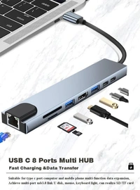 8 in 1 USB Hub - USB C 3.1 to HDTV 4K LAN Ethernet USB3.0 USB 2.0 TF SD Card Slot Reader Type C Charge Hub for MacBook/Samsung/Dell/USB C Devices