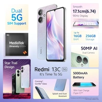  Redmi 13C 5G MediaTek Dimensity 6100+ 5G 90Hz Display Renewed  - 256 GB, Startrail Silver