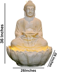 Water Fountain Fiber Buddha Water Fountain (Cream) with Light & Water Pump - 3Feet, Cream