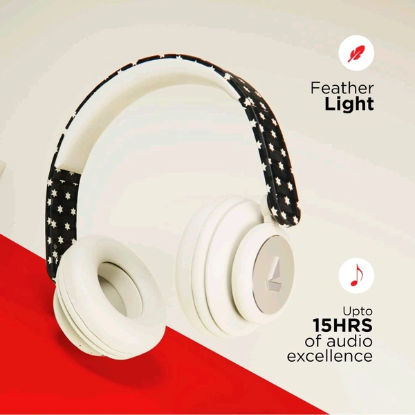  boAt Rockerz 450 Masaba Edition Bluetooth On Ear Headphones with Mic, Upto 15 Hours Playback, 40mm Drivers (Black Star ) - Buttermilk