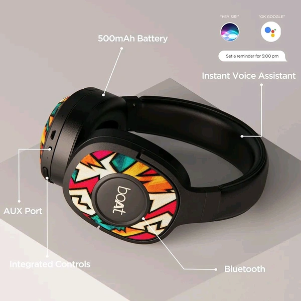 boAt Rockerz 550 Over Ear Bluetooth Headphones with Upto 20 Hours Playback, 50MM Drivers, Soft Padded Ear Cushions and Physical Noise Isolation Open Box 3 Month Warranty  - Black