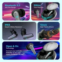 Wings Phantom 450 Wireless in Ear Earbuds with Digital Battery Display - Gray