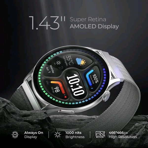 beatXP Evoke 1.43” Super Retina AMOLED Display Bluetooth Calling Smart Watch - Black