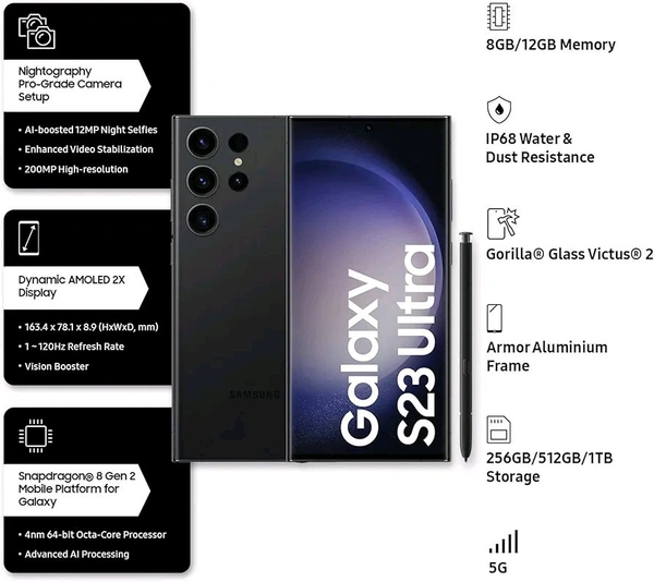 Samsung S23 Ultra Renewed 3 Month Seller Warranty  - Phatom Black, 256GB