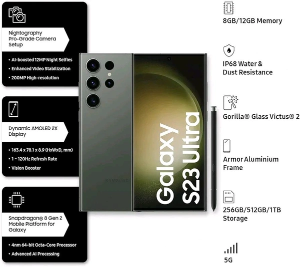 Samsung S23 Ultra Renewed 3 Month Seller Warranty  - Green, 256GB