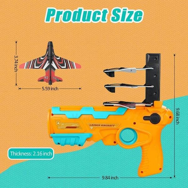 Airplane Launcher Toy Catapult aircrafts Gun with 4 Foam aircrafts, Shooting Games Outdoor Sport Activity Birthday Gifts Party Gifts for Kids Orange