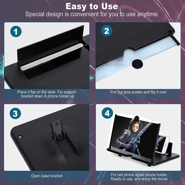 Black Big Screen high Definition Foldable Box Light Wight Flexible Phone Magnifier F2 3D Screen Practical Phone Holder Stand Compatible with All Smartphones