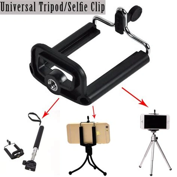 Camera Stand Clip Bracket Holder Tripod Monopod Mount Adapter For Mobile Phone - Black