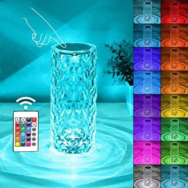 Crystal Rose Diamond 16 Color Rgb Changing Mode Led Night Lights - Usb Remote And Touch Control Desk Lamp For Bedroom, Living Room(Pack Of 1)