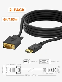 DP to VGA Cable 6 FT, DisplayPort to VGA Cable Gold Plated 1080p@60Hz, DP Male to VGA Male Cable, Black