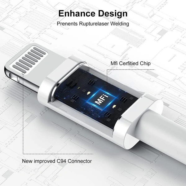 Lightning to USB Cable Apple Certified (Mfi) Sync & Charge Cable for iPhone, Ipad and iPod. Fast Charging Lightning Cable, (1.M) - White