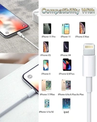 Lightning to USB Cable Apple Certified (Mfi) Sync & Charge Cable for iPhone, Ipad and iPod. Fast Charging Lightning Cable, (1.M) - White