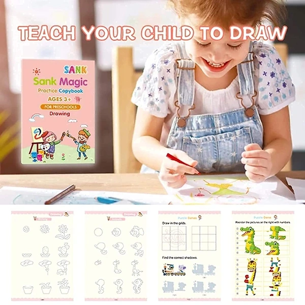 Magic Practice Copybook, (4 BOOK + 10 REFILL+ 1 Pen +1 Grip) Number Tracing Book for Preschoolers with Pen, Magic Calligraphy Copybook Set Practical Reusable