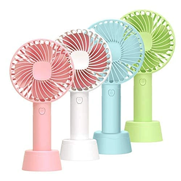 Mini Portable USB Hand Fan Built-in Rechargeable Battery Operated Summer Cooling Table Fan with Standing Holder Handy Base For Home Office Indoor Outdoor Travel (MULTICOLOR)