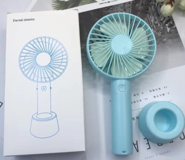 Mini Portable USB Hand Fan Built-in Rechargeable Battery Operated Summer Cooling Table Fan with Standing Holder Handy Base For Home Office Indoor Outdoor Travel (MULTICOLOR)