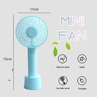 Mini Portable USB Hand Fan Built-in Rechargeable Battery Operated Summer Cooling Table Fan with Standing Holder Handy Base For Home Office Indoor Outdoor Travel (MULTICOLOR)