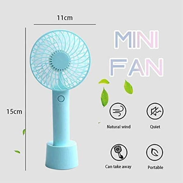 Mini Portable USB Hand Fan Built-in Rechargeable Battery Operated Summer Cooling Table Fan with Standing Holder Handy Base For Home Office Indoor Outdoor Travel (MULTICOLOR)