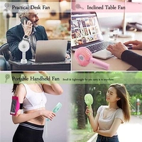 Mini Portable USB Hand Fan Built-in Rechargeable Battery Operated Summer Cooling Table Fan with Standing Holder Handy Base For Home Office Indoor Outdoor Travel (MULTICOLOR)