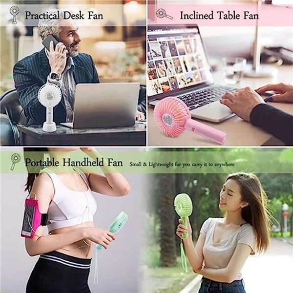 Mini Portable USB Hand Fan Built-in Rechargeable Battery Operated Summer Cooling Table Fan with Standing Holder Handy Base For Home Office Indoor Outdoor Travel (MULTICOLOR)