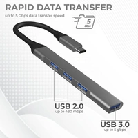 4 in 1 Portable USB C Hub (Type-C to 4 USB-A Ports) with Aluminum Shell, USB Port Hub 3.0 (Pack of 2 )