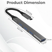 4 in 1 Portable USB C Hub (Type-C to 4 USB-A Ports) with Aluminum Shell, USB Port Hub 3.0 (Pack of 2 )