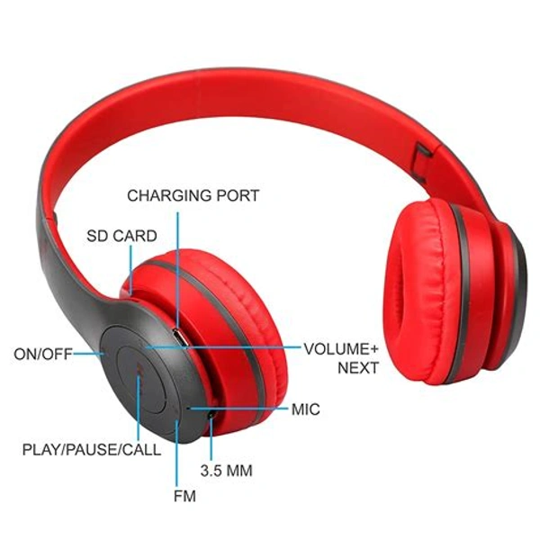 P47 Bluetooth Portable Sports Wireless Headphones With Microphone, Stereo Fm,Memory Card Support - Blue