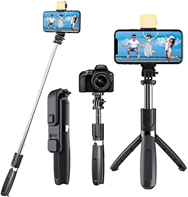 R1s Bluetooth Selfie Sticks with Remote and Selfie Light, 3-in-1 Multifunctional Selfie Stick Tripod Stand Mobile Stand Compatible with All Phones (Black) - Pink