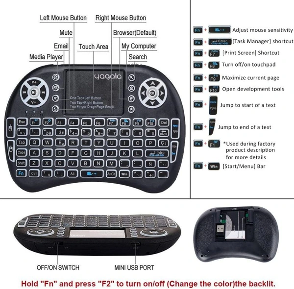 Rgb Light Universal & Portable Mini 2.4Ghz Wireless Bluetooth Keyboard With Smooth Touch Pad