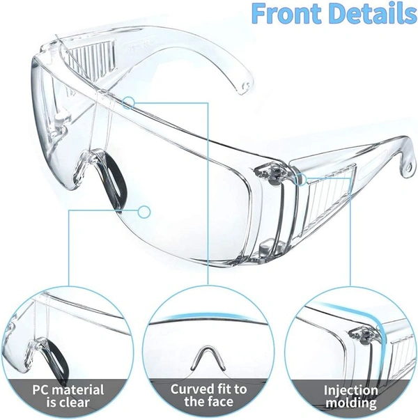 Safety Goggles Hard Coat Eyewear, Over The Spectalar Eye Protector, Anti Pollution Goggles For Multipurpose Use In Riding Motorcycle, Construction, Clear Transparent Goggles (Pack of 1)