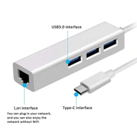 Type -C to 3-Port USB Hub + RJ45 Adapter - Type-C to Gigabit Ethernet LAN Network+3 USB Ports Converter for MacBook/Pro/iMac/ChromeBook/Pixel...