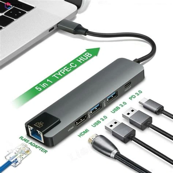 Type-C To HDMI 5 IN 1 Lan+Type-c+USB 3.0+HDMI