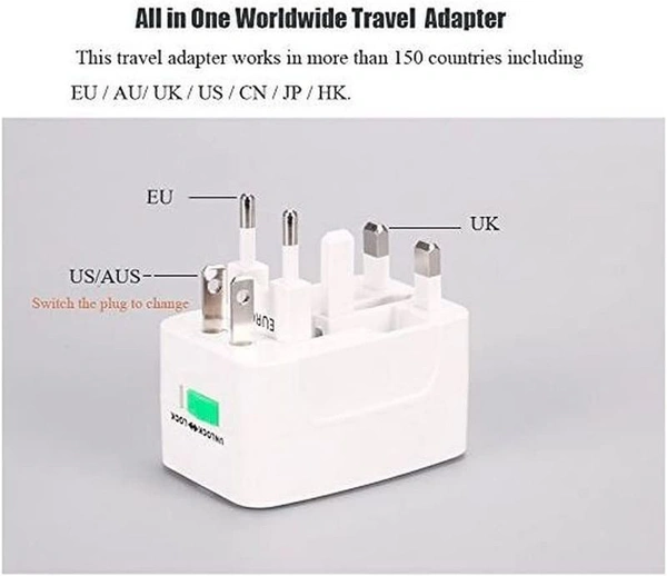 Universal International Travel Adapter 2 Port/USB Worldwide AC Outlet Plugs for Europe, UK, US, AU, Asia Black,Universal Travel Adapter fit for Over 150 Countries All in one.