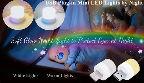 USB Warm White Plug in Night Light Led For Kid's Baby in Bedroom Bathroom Nursery Hallway Compact Mini USB Light Bulb (Pack of 5)